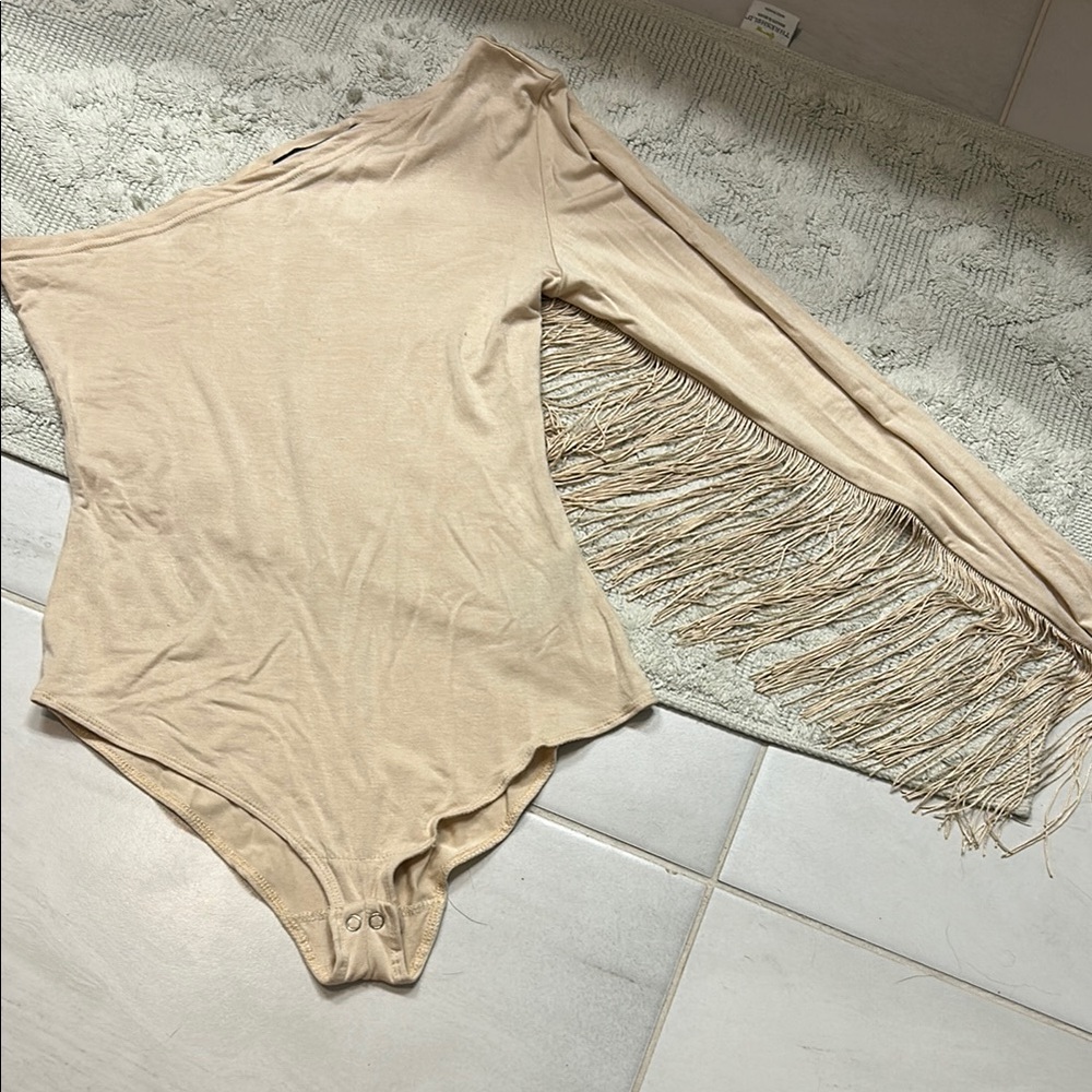 Lucky & Blessed Tan Fringe Bodysuit